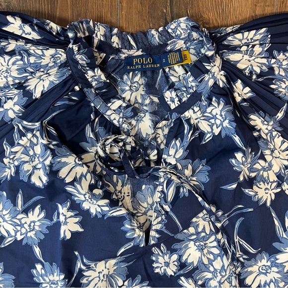 Polo Ralph Lauren Blue Floral Print Ruffle Sleeve Blouse SZ 2 - Picture 4 of 7